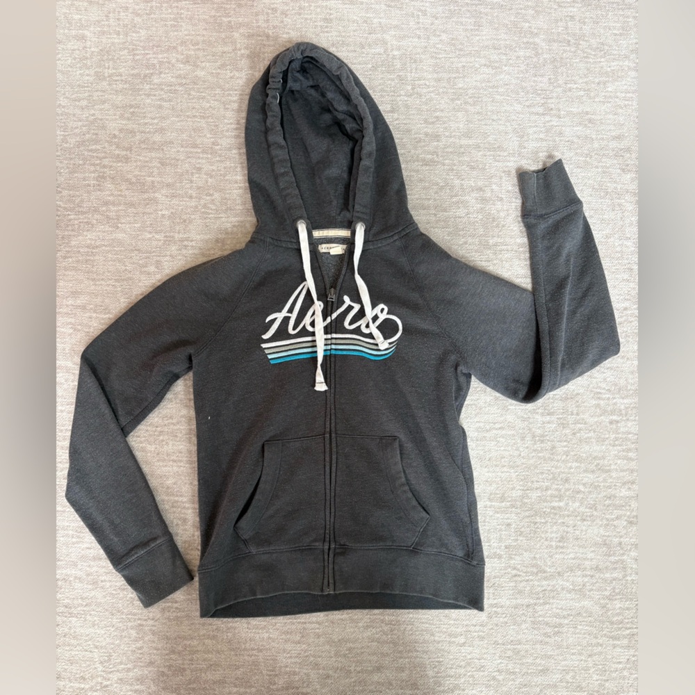 Aeropostale Gray Zip Hoodie with White Drawstrings